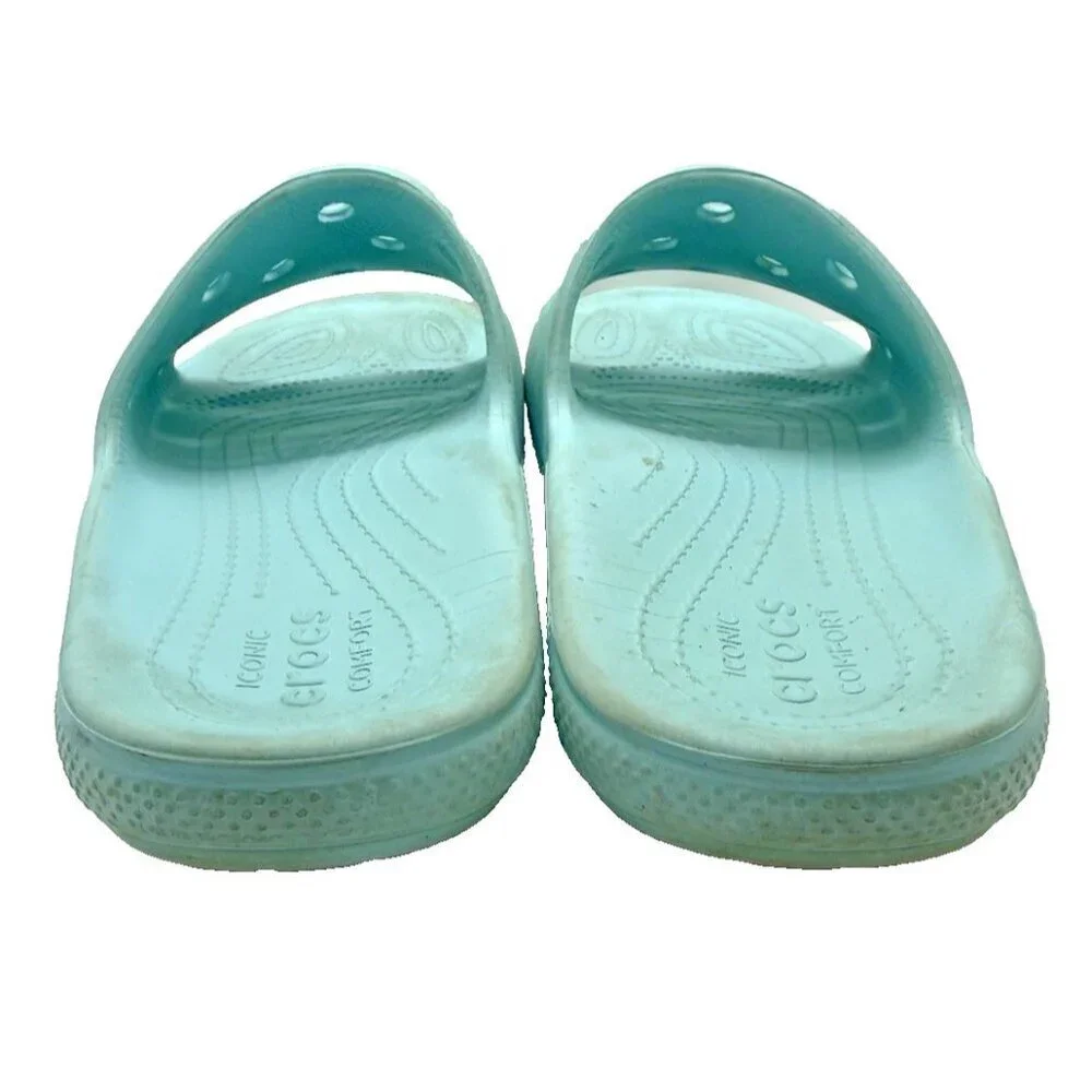 Crocs Aqua Blue Iconic Comfort Slides Sz M 10 W 12 Unisex Slip On Sandals Shoes